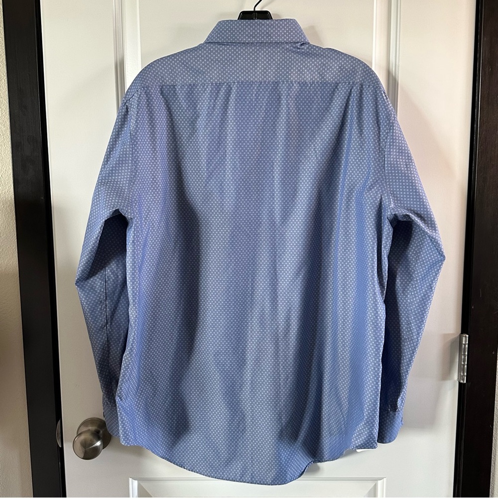 Calvin Klein Blue Micro Diamond Slim Fit Dress Shirt | Men’s 17 - Picture 3 of 3